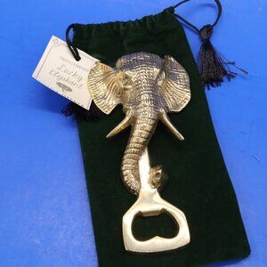 Two's Company Brass Lucky Elephant Bottle Opener w/Storage Bag